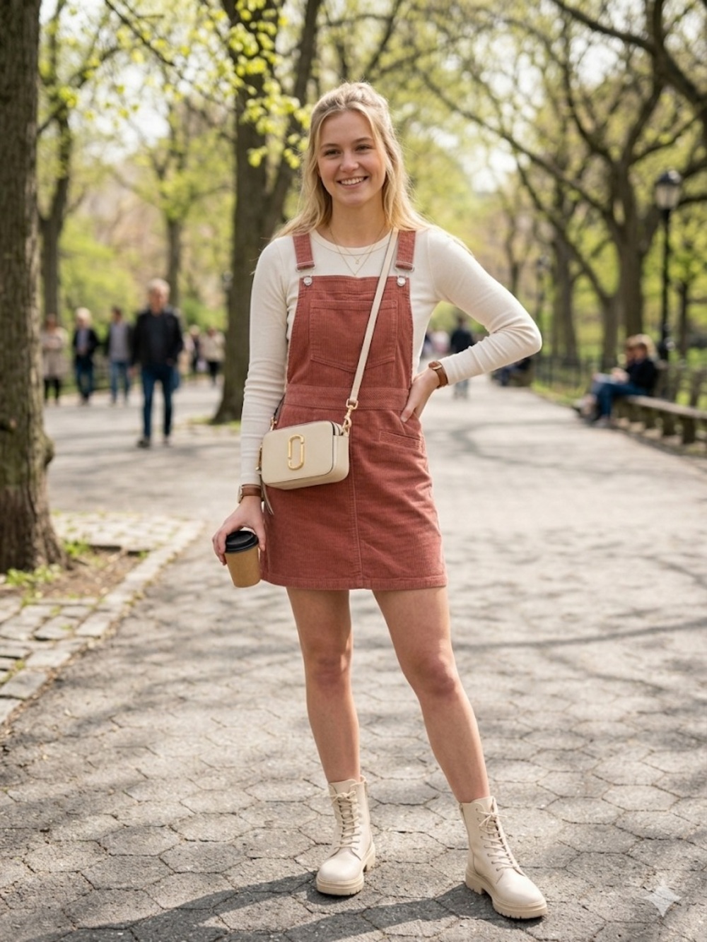 H&M Rust Corduroy Overall Dress with Front Pocket